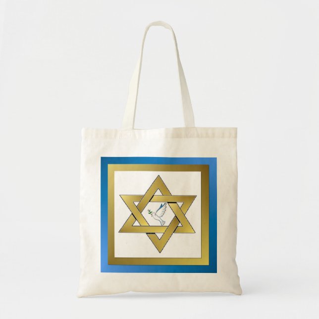 Bolsa Tote Saco de Compras Pombo da Paz Estrela de David (Frente)