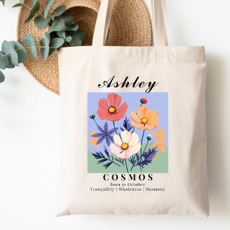 Bolsa Tote Saco de compras retrô de cosmos, flor do mês de na