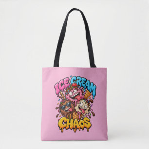 Bolsa Tote Saco de Compras Rosa Divertido Caos de Sorvete