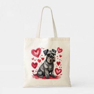 Bolsa Tote Saco de Compras Schnauzer e Corações