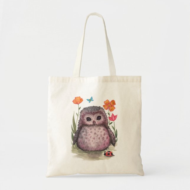 Bolsa Tote Saco de Coruja Roxa Corpulenta (Frente)