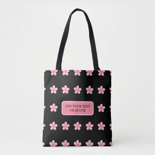 Bolsa Tote Saco de cruz de padrão de flores de cereja rosa pe (Frente)