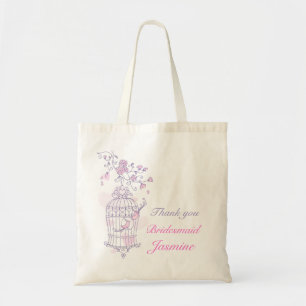 Bolsa Tote Saco de damas de noiva de pássaros roxos rosa