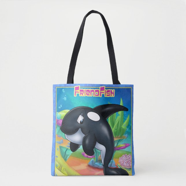 Bolsa Tote Saco de desenho animado bonito com baleia de desen (Frente)