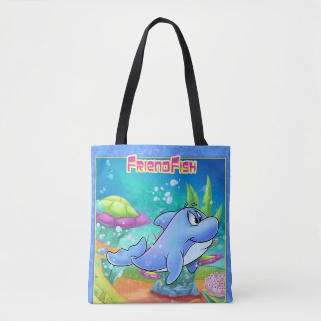 Bolsa Tote Saco de desenho animado bonito com golfinho de des (Frente)