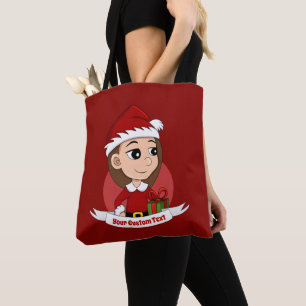 Bolsa Tote Saco de desenho animado da menina de Natal