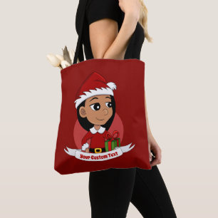 Bolsa Tote Saco de desenho animado da menina de Natal