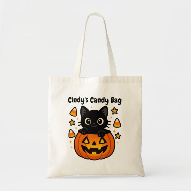 Bolsa Tote Saco de Dia das Bruxas de Gato Negro (Frente)