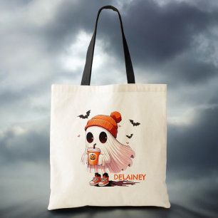 Bolsa Tote Saco de Doces de Halloween com Fantasma Bebendo Pe