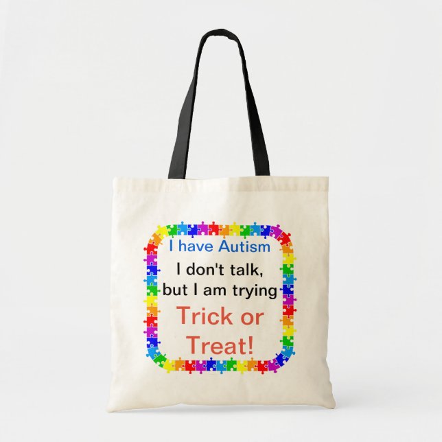 Bolsa Tote Saco de doces ou travessuras personalizado para co (Frente)
