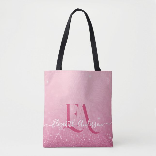 Bolsa Tote Saco de ferramenta brilhante rosa com inicializaçõ (Frente)