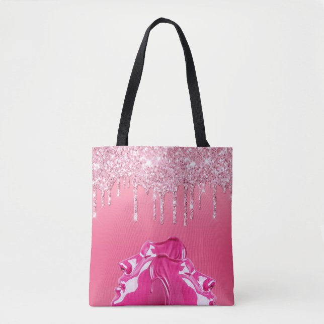 Bolsa Tote Saco de ferramenta de perfuração com brilho rosa (Frente)