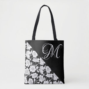 Bolsa Tote Saco de ferramentas "Floral com M branco inicial"