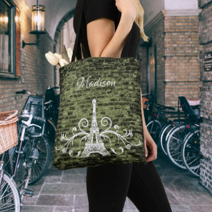 Bolsa Tote Saco de ferramentas verde Eiffel Tower Grunge