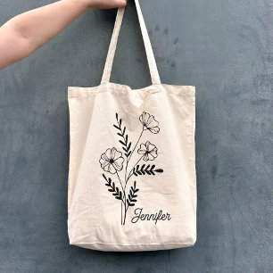 Bolsa Tote Saco de Flores com Nome Personalizado para Mãe, Av