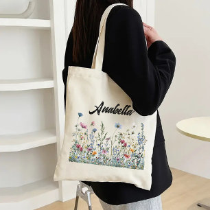 Bolsa Tote Saco de Flores Selvagens Personalizado para Aniver
