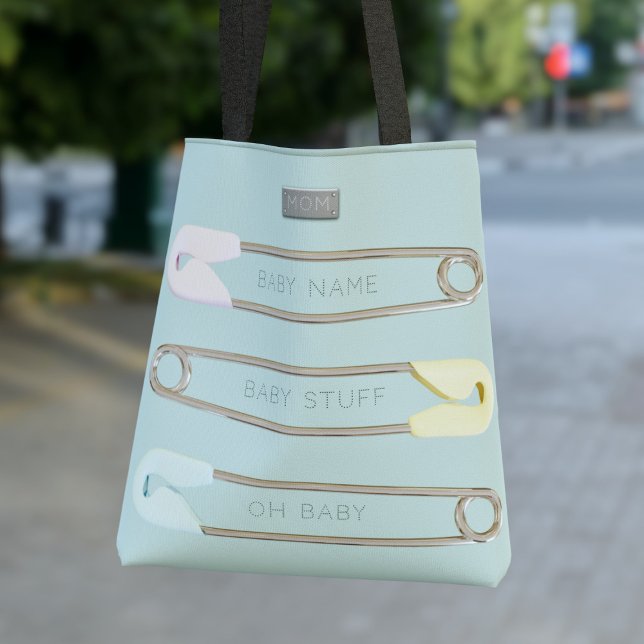 Bolsa Tote Saco de Fralda Azul do Menino Moderno (Just add your initials and baby name to this cute diaper pin tote bag)