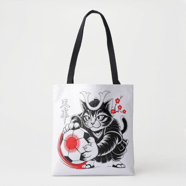 Bolsa Tote Saco de Futebol de Gato Samurai para Compras e Uso (Frente)