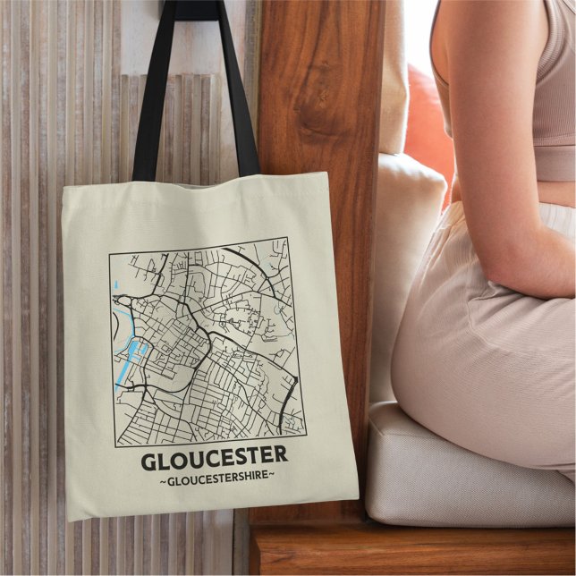 Bolsa Tote Saco de Gloucester, Gloucestershire City Map (Criador carregado)