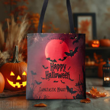 Saco de Halloween Personalizado com Morcegos e Lua
