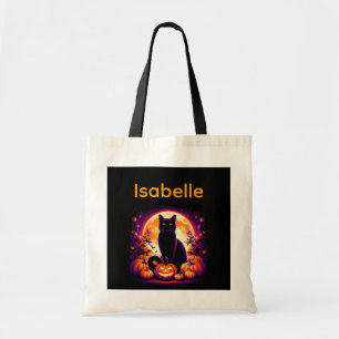 Bolsa Tote Saco de Halloween Personalizado Gato Preto com Lua