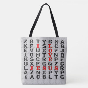 Bolsa Tote Saco de Impressão Cristã Busca de Palavras Eu Amo