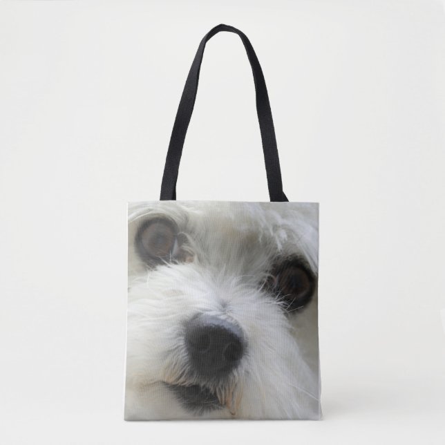 Bolsa Tote Saco de Impressão de Cheio de rosto de cão maltês (Frente)