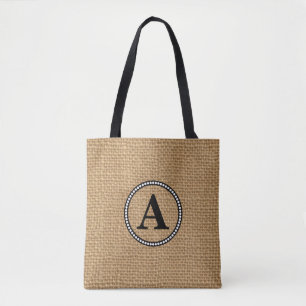 Bolsa Tote Saco de Impressão de Toia do Monograma Faux Burlap