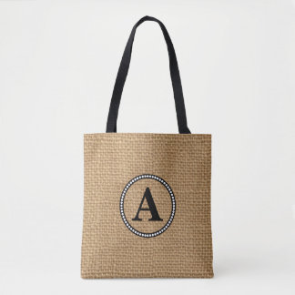 Bolsa Tote Saco de Impressão de Toia do Monograma Faux Burlap