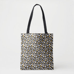 Bolsa Tote Saco de impressão do leopardo Dourado e branco