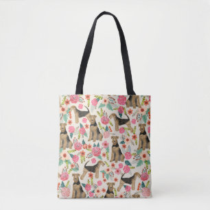 Bolsa Tote Saco de impressão floral Airedale Terrier