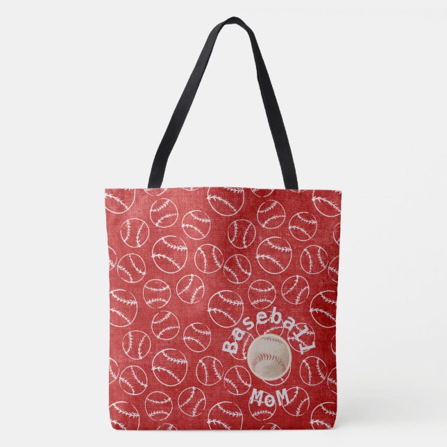 Bolsa Tote Saco de Impressão Vermelho da Mãe de Beisebol (Frente)