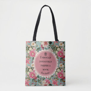 Bolsa Tote Saco de Jane Austen Citação Prefira um Livro com F