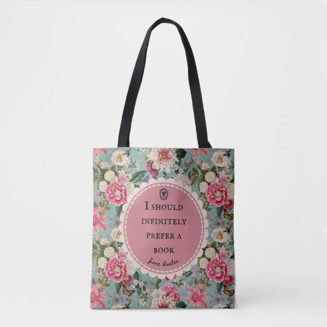 Bolsa Tote Saco de Jane Austen Citação Prefira um Livro com F (Frente)