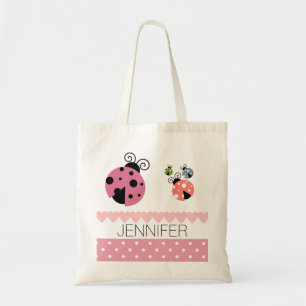 Bolsa Tote Saco de livro cor-de-rosa do coração do joaninha