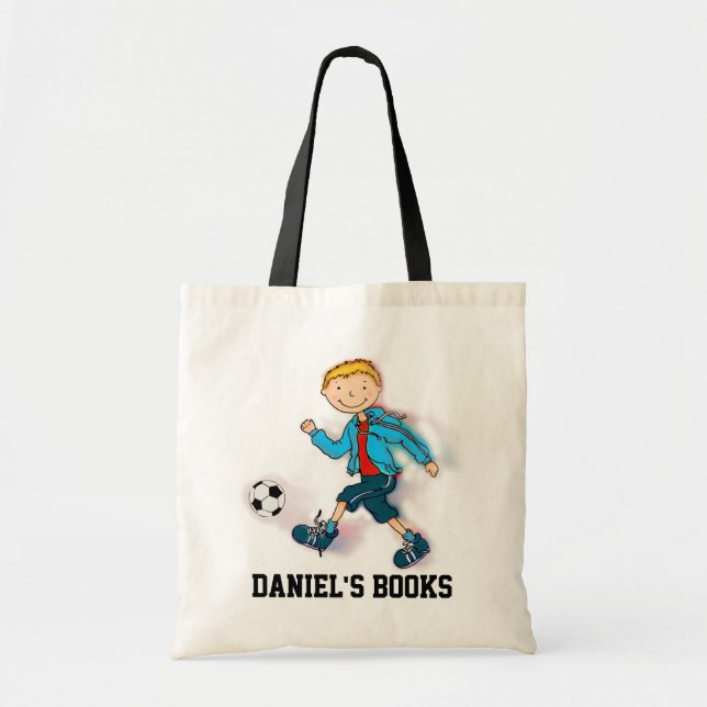 Bolsa Tote Saco de livro da biblioteca do futebol dos meninos (Frente)