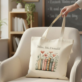 Bolsa Tote Saco de livros empilhados florais personalizados p