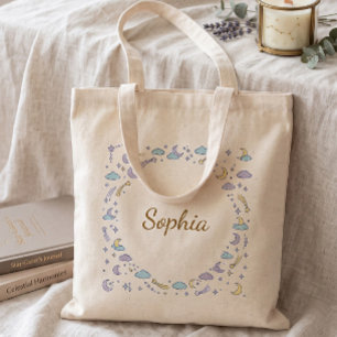 Bolsa Tote Saco de Lona Celestial com Nome em Pastel Personal