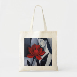 Bolsa Tote Saco de Lona com Arte Moderna de Mulher com Rosa V