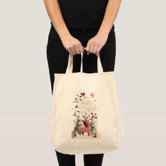 Bolsa Tote Saco de Lona com Rena de Natal 'Feliz Natal'
