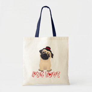 Bolsa Tote Saco de Lona de Cachorro Cartoon Pug Puppy