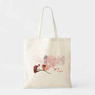 Bolsa Tote Saco de Lona Elegante com Frasco de Perfume Rosa e
