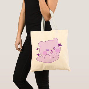 Bolsa Tote Saco de Lona Estrela Urso Roxo Pastel Kawaii
