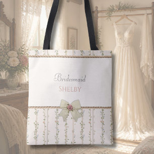 Bolsa Tote Saco de lona para damas de honra com flores Cottag