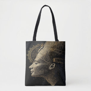 Bolsa Tote Saco de Luxo Moderno Nefertiti Preto e Dourado Art
