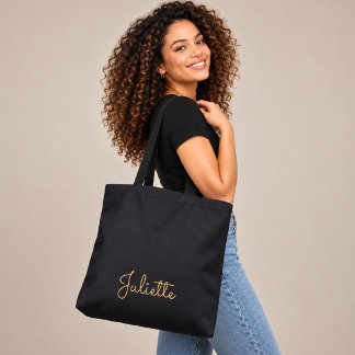 Bolsa Tote Saco de Luxo Preto Personalizado com Nome em Doura