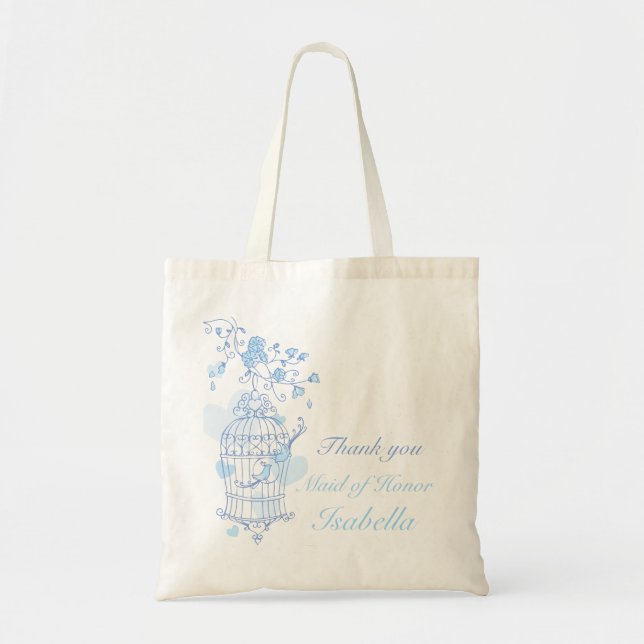 Bolsa Tote Saco de madrinha de casamento de pássaro azul (Frente)