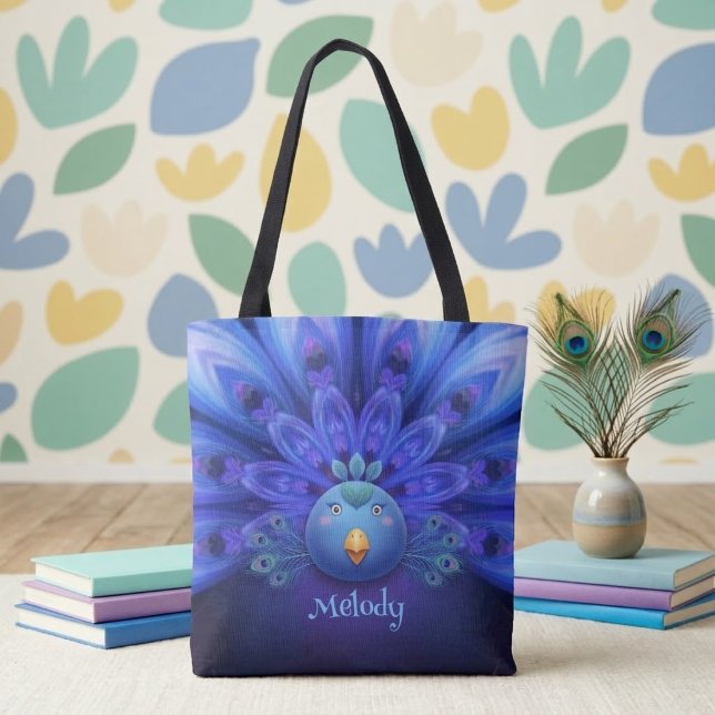 Bolsa Tote Saco de Mandala de Pavão Elétrico Roxo e Azul (Criador carregado)