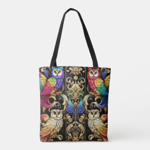 Bolsa Tote Saco de mão Art Deco Rainbow Owls