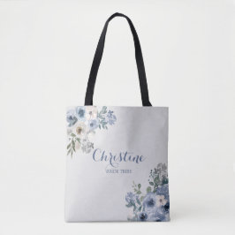 Bolsa Tote Saco de mão azul empoeirado branco floral Noiva Tr